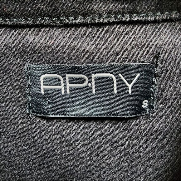 APNY Denim Jacket Women S Black Cotton Blend Graffiti Frayed Button Distressed - Picture 12 of 15